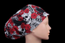 Load image into Gallery viewer, Gothic Skeletons, Crows and Flowers Euro Scrub Cap