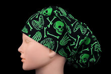 Load image into Gallery viewer, Neon Green Skeleton Bones Euro Scrub Cap - Loving Mystic Mantis