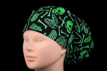 Load image into Gallery viewer, Neon Green Skeleton Bones Euro Scrub Cap - Loving Mystic Mantis