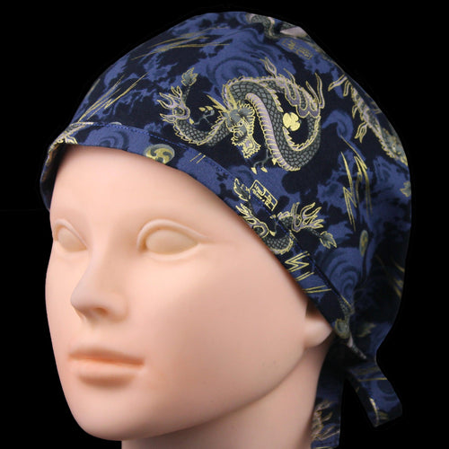 Metallic Gold Japanese Dragons Scrub Cap - Loving Mystic Mantis